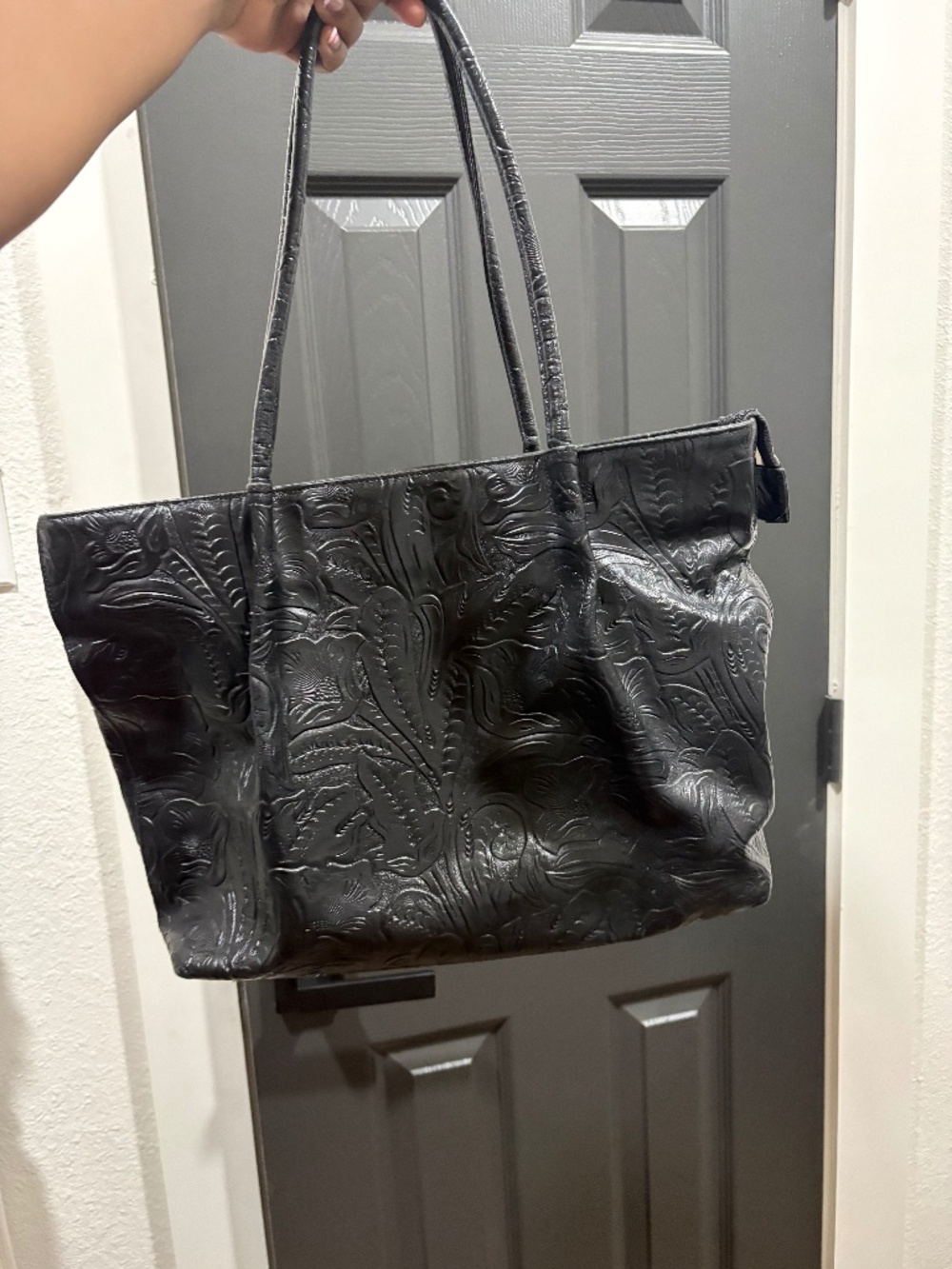 Charter Club | Black Embossed Floral Tote Bag
